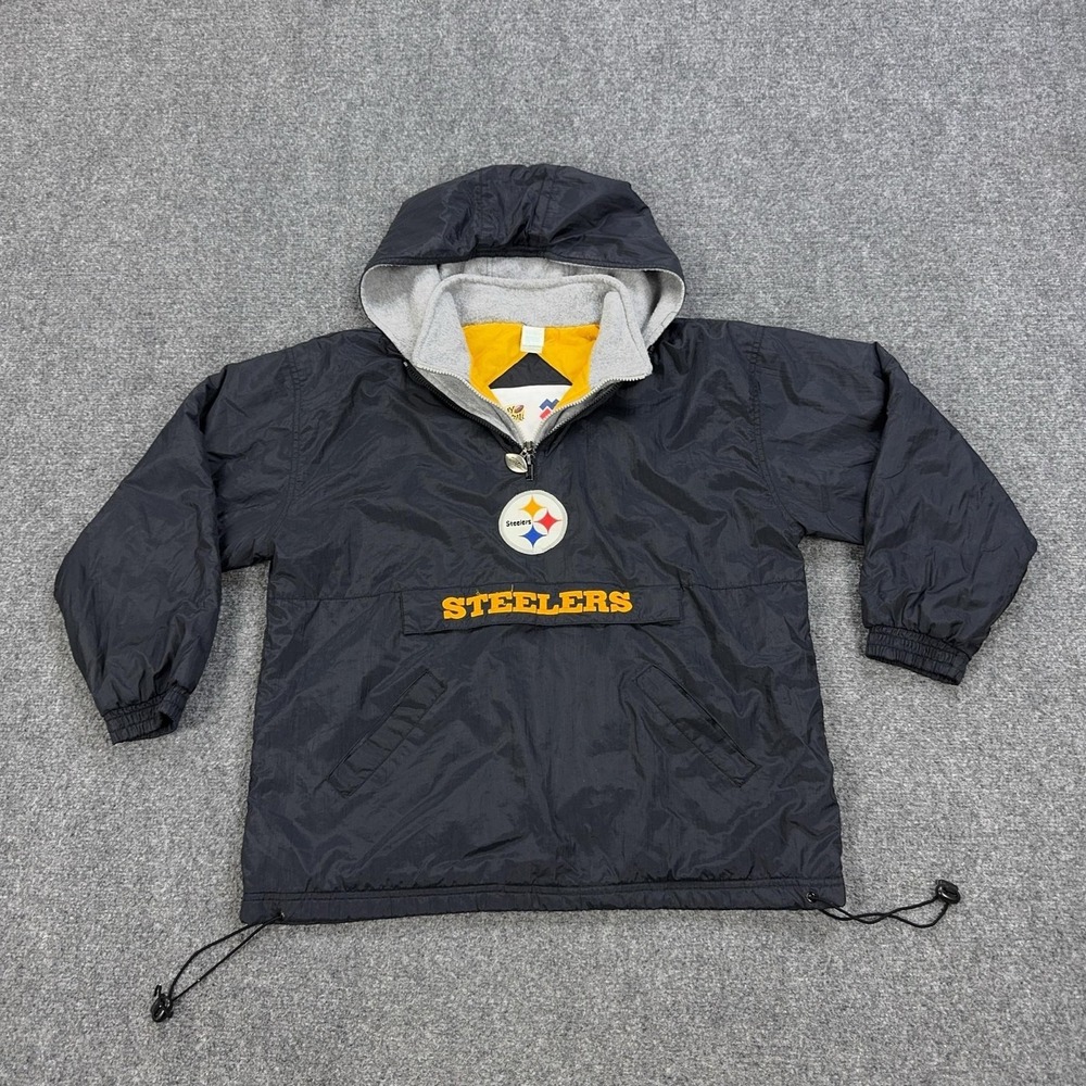 Vintage Pittsburgh Steelers Jacket Boys Large Black NFL Football Mighty Mac
